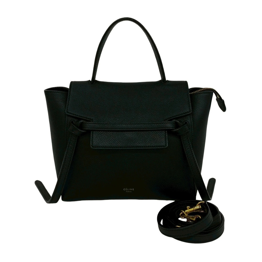 CELINE Belt Bag Nano Leather Genuine 2-way Mini Shoulder Handbag Black 997-6